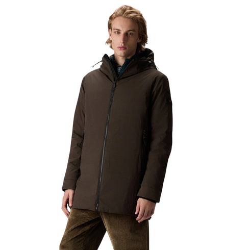 Parka Uomo lungo Metide in tela di poliestere, con patch logo